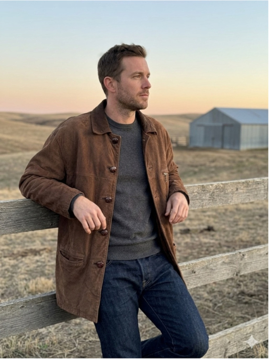 Oasis Other - Vintage OASIS Brown Suede Leather Jacket Minimalist Western Cowboy Rancher Coat